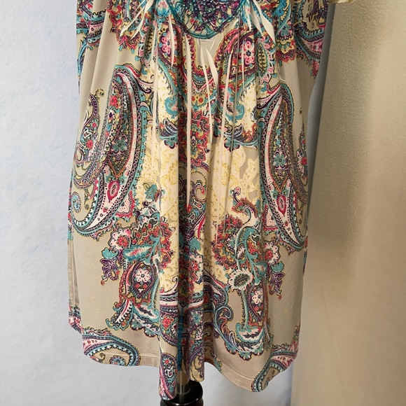 Covington Teal Bling Paisley Print Blouse - Picture 4 of 12